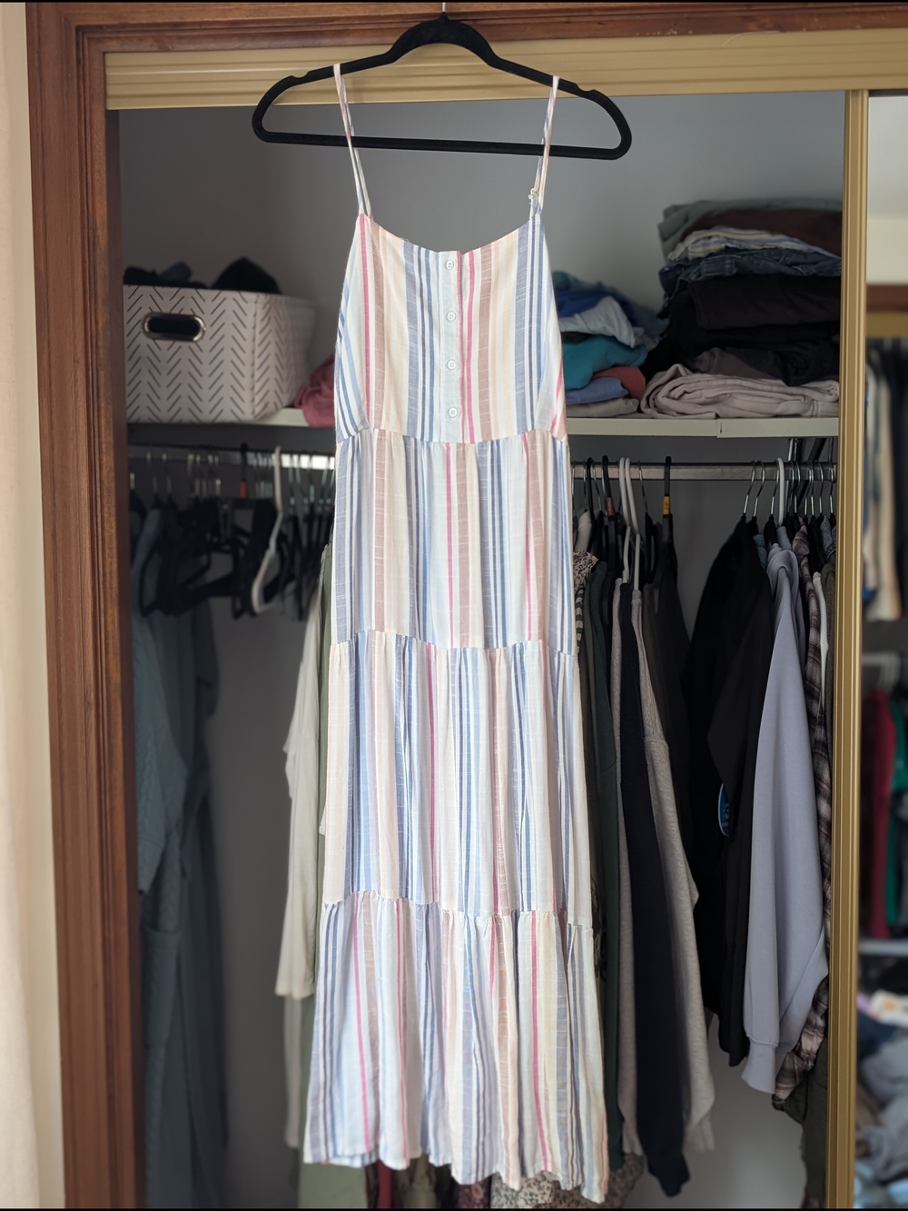Striped Multi-Color Tiered Maxi Dress with Spaghetti Straps
